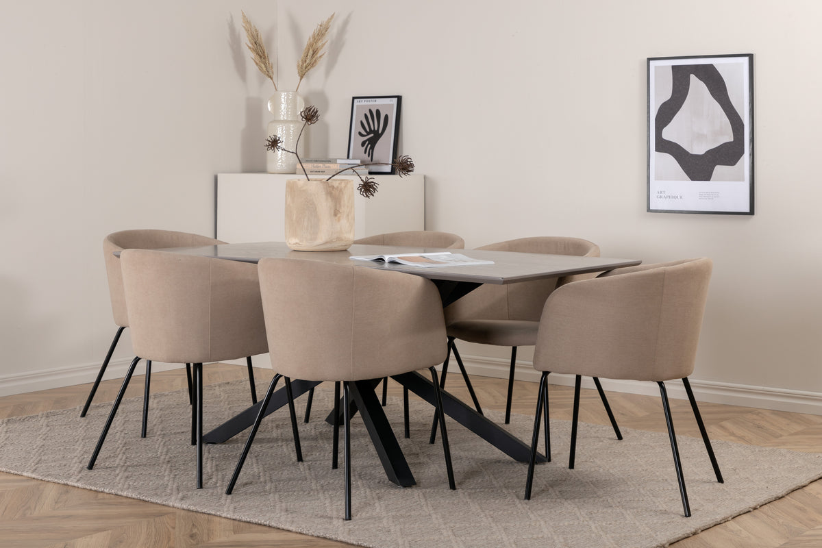 Venture Design Berit & Piazza Matstolar Beige + Rektangulära Matbord 180 x 90 Svart