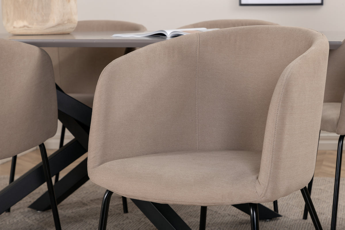 Venture Design Berit & Piazza Matstolar Beige + Rektangulära Matbord 180 x 90 Svart