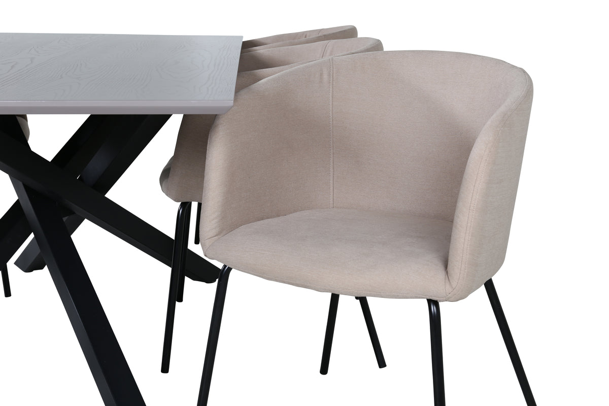 Venture Design Berit & Piazza Matstolar Beige + Rektangulära Matbord 180 x 90 Svart