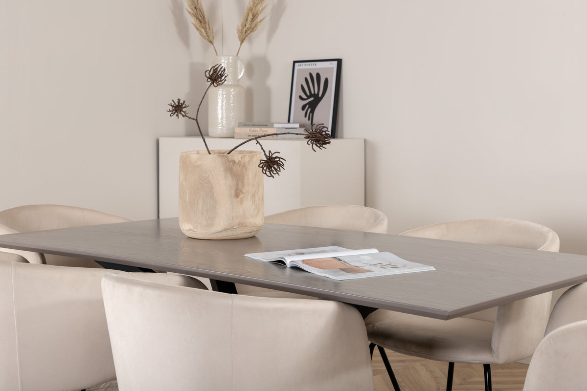 Venture Design Berit & Piazza Matstolar Beige + Rektangulära Matbord 180 x 90 Svart