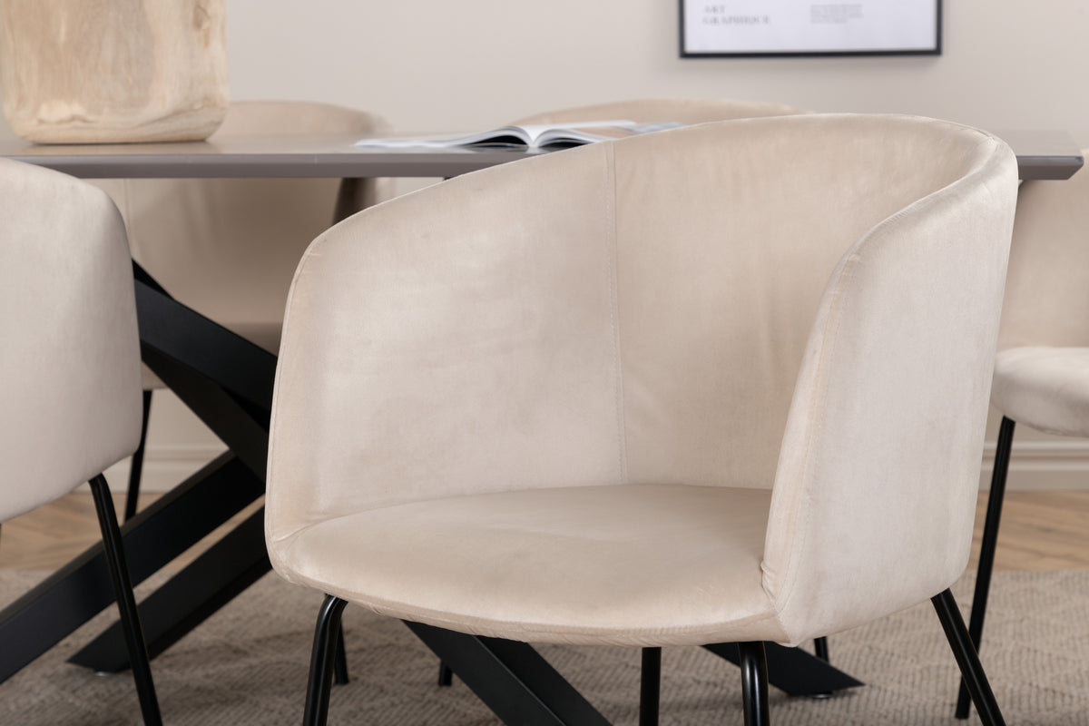 Venture Design Berit & Piazza Matstolar Beige + Rektangulära Matbord 180 x 90 Svart