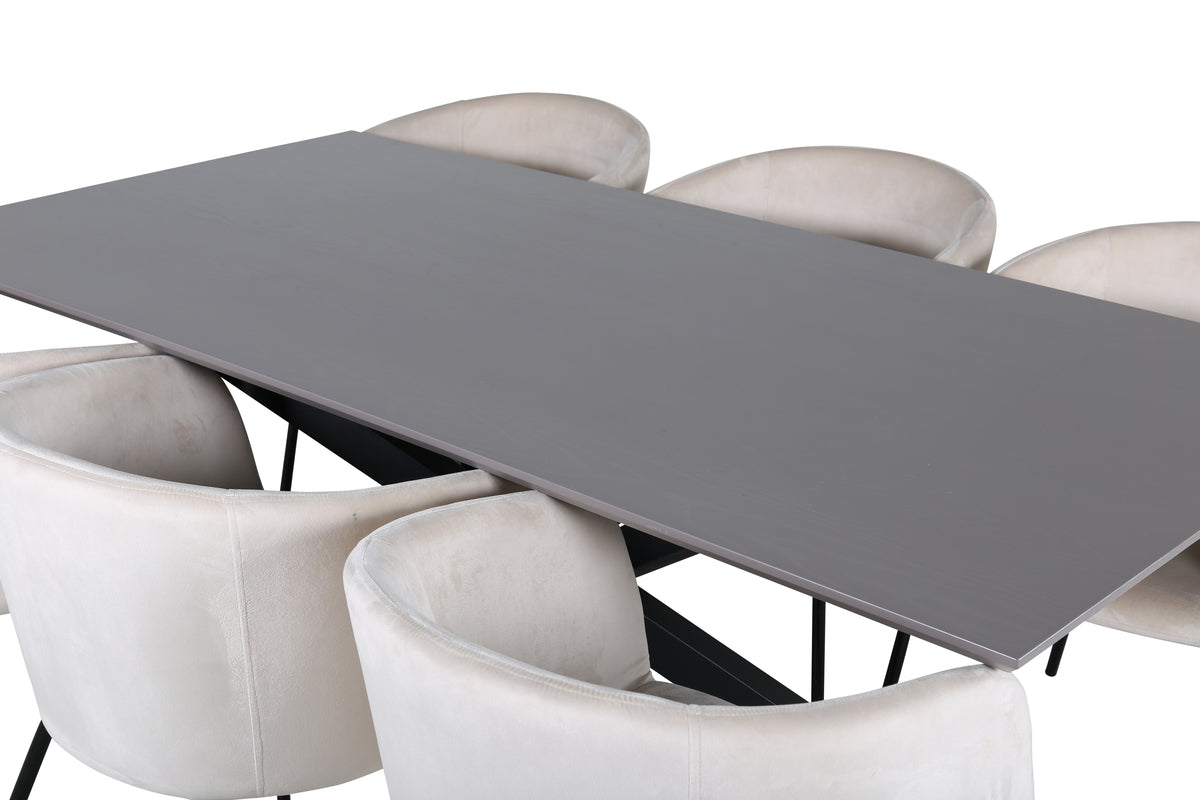 Venture Design Berit & Piazza Matstolar Beige + Rektangulära Matbord 180 x 90 Svart