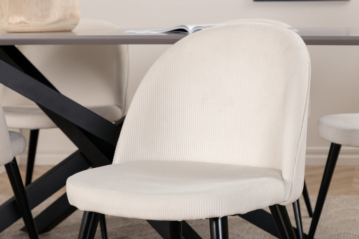 Venture Design Velvet & Piazza Matstolar 2-pack Grädde + Rektangulära Matbord 180 x 90 Svart