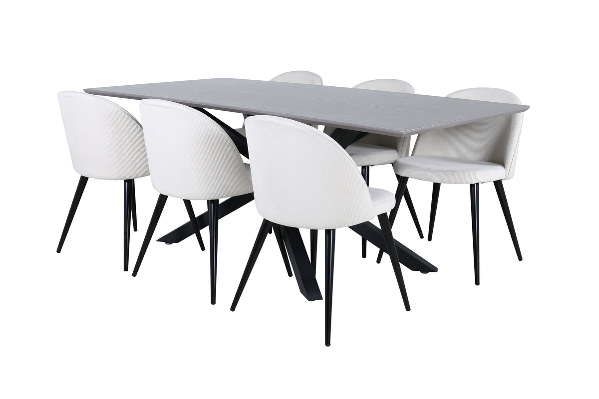 Venture Design Velvet & Piazza Matstolar 2-pack Grädde + Rektangulära Matbord 180 x 90 Svart