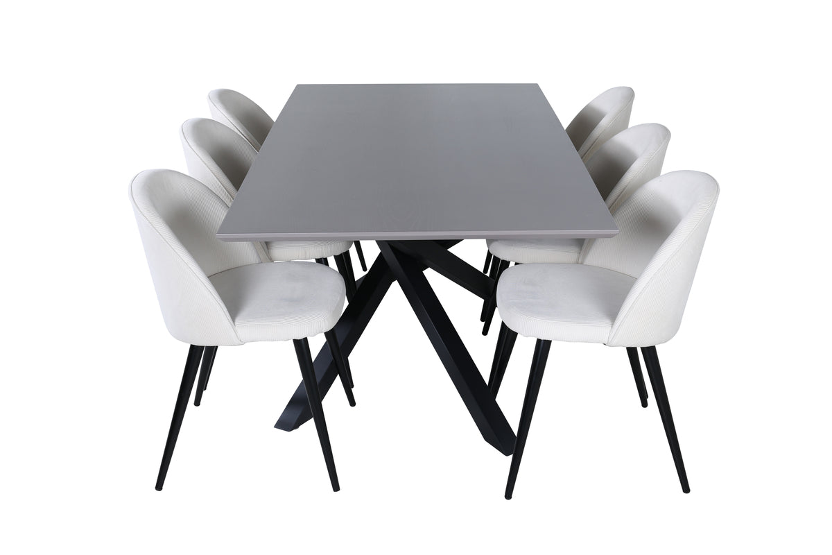 Venture Design Velvet & Piazza Matstolar 2-pack Grädde + Rektangulära Matbord 180 x 90 Svart