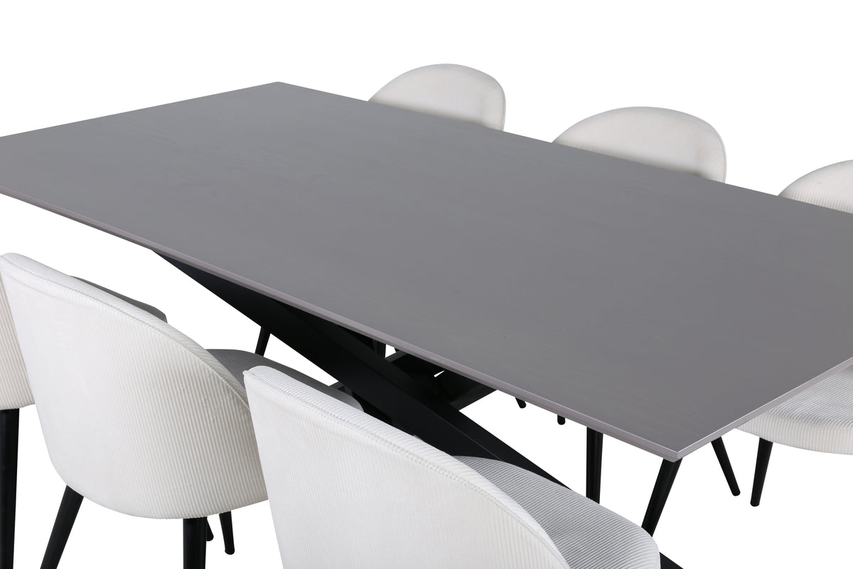 Venture Design Velvet & Piazza Matstolar 2-pack Grädde + Rektangulära Matbord 180 x 90 Svart