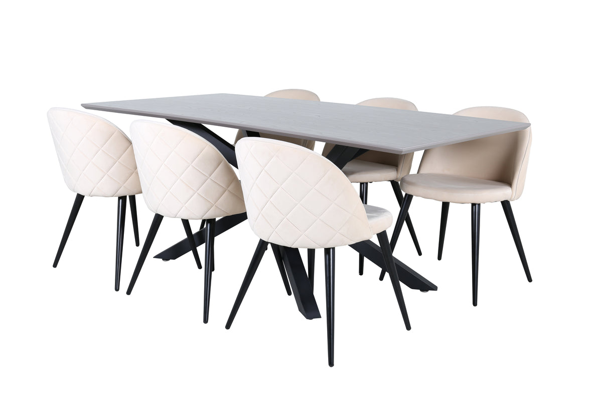 Venture Design Velvet & Piazza Matstolar 2-pack Beige + Rektangulära Matbord 180 x 90 Svart