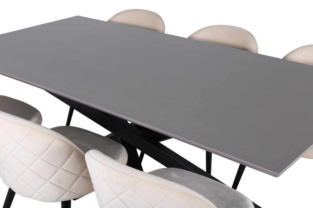 Venture Design Velvet & Piazza Matstolar 2-pack Beige + Rektangulära Matbord 180 x 90 Svart