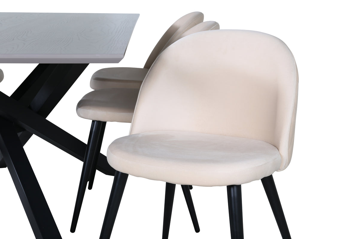 Venture Design Velvet & Piazza Matstolar 2-pack Beige + Rektangulära Matbord 180 x 90 Svart