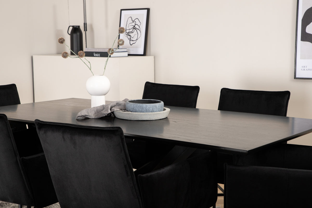 Venture Design Petra & Piazza Matstolar Svart + Rektangulära Matbord 180 x 90 Svart