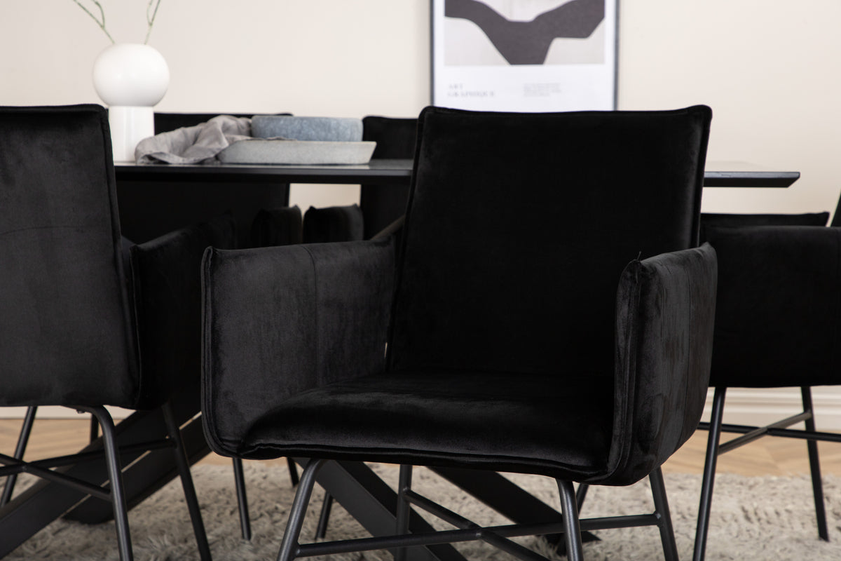 Venture Design Petra & Piazza Matstolar Svart + Rektangulära Matbord 180 x 90 Svart