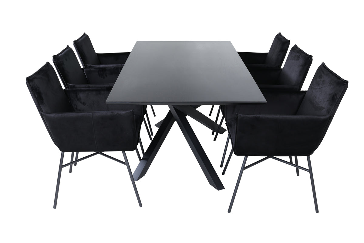 Venture Design Petra & Piazza Matstolar Svart + Rektangulära Matbord 180 x 90 Svart