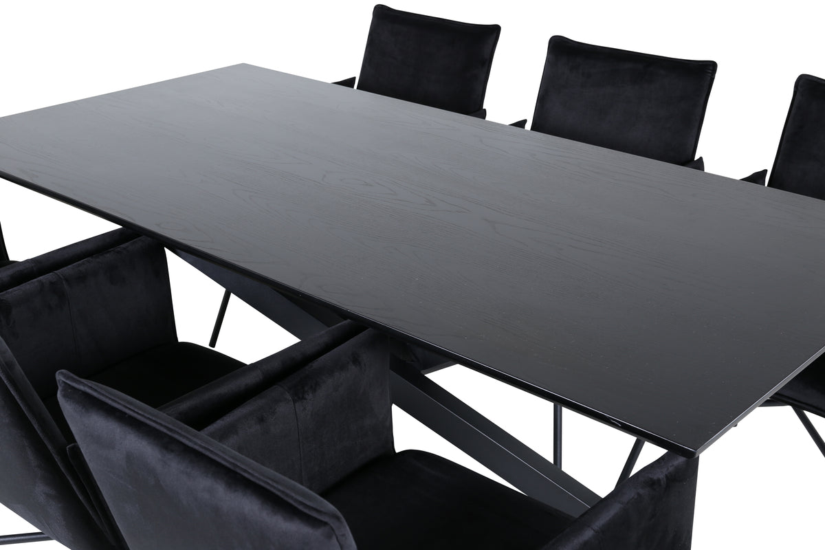 Venture Design Petra & Piazza Matstolar Svart + Rektangulära Matbord 180 x 90 Svart