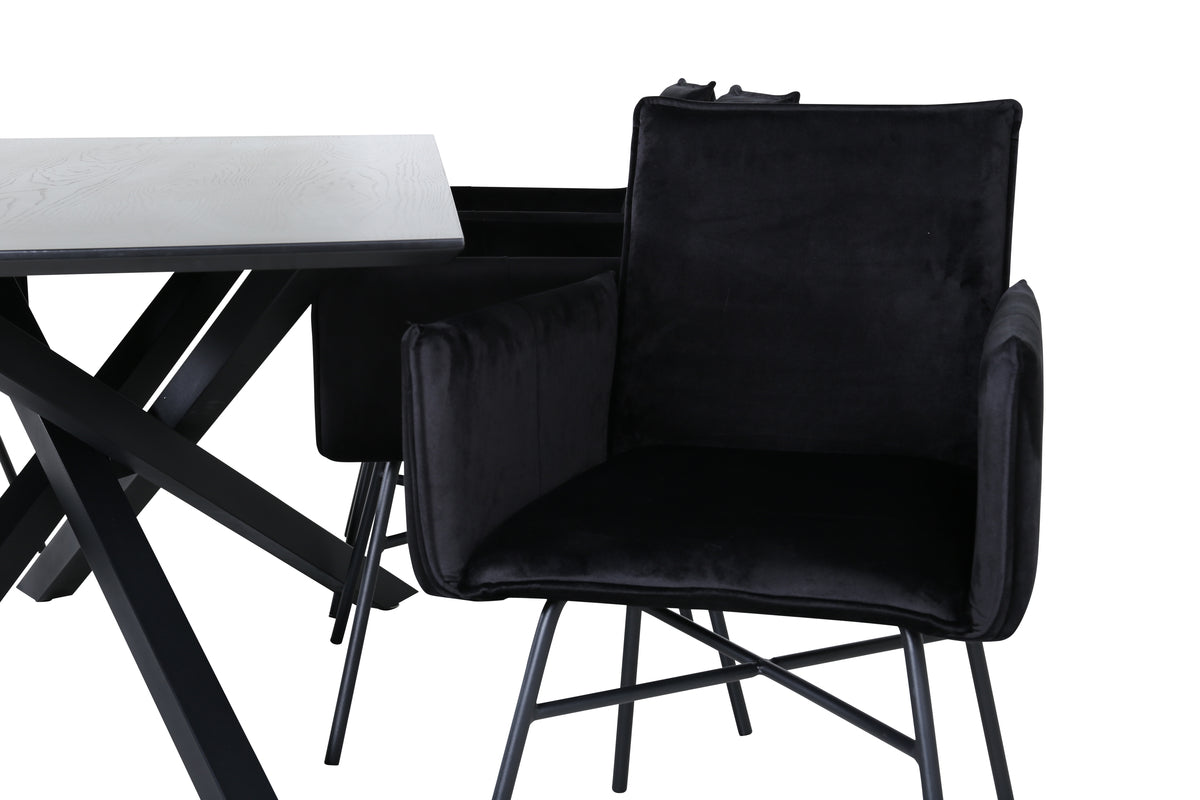 Venture Design Petra & Piazza Matstolar Svart + Rektangulära Matbord 180 x 90 Svart
