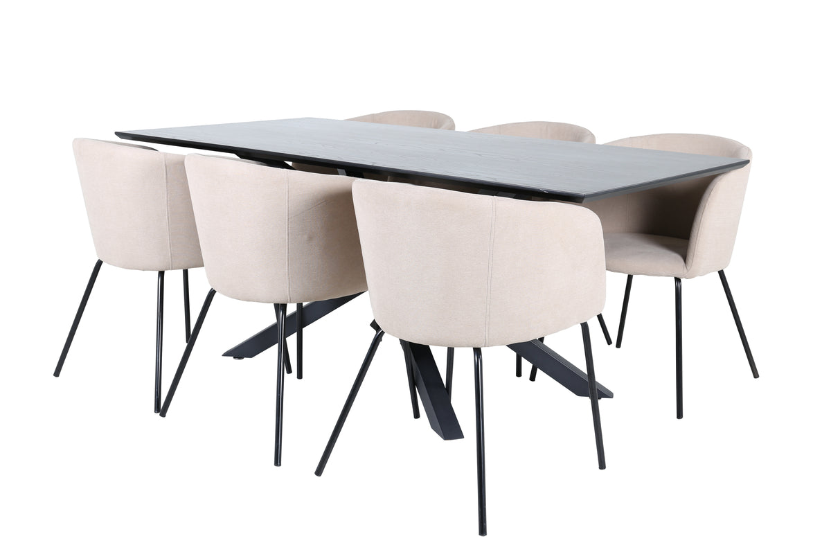 Venture Design Berit & Piazza Matstolar Beige + Rektangulära Matbord 180 x 90 Svart