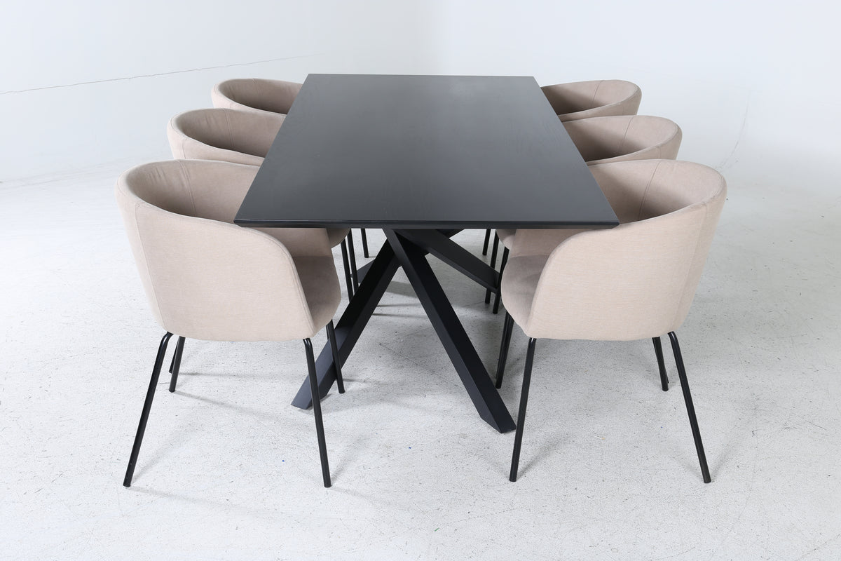 Venture Design Berit & Piazza Matstolar Beige + Rektangulära Matbord 180 x 90 Svart