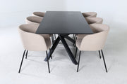 Venture Design Berit & Piazza Matstolar Beige + Rektangulära Matbord 180 x 90 Svart