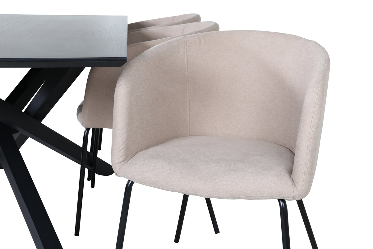 Venture Design Berit & Piazza Matstolar Beige + Rektangulära Matbord 180 x 90 Svart