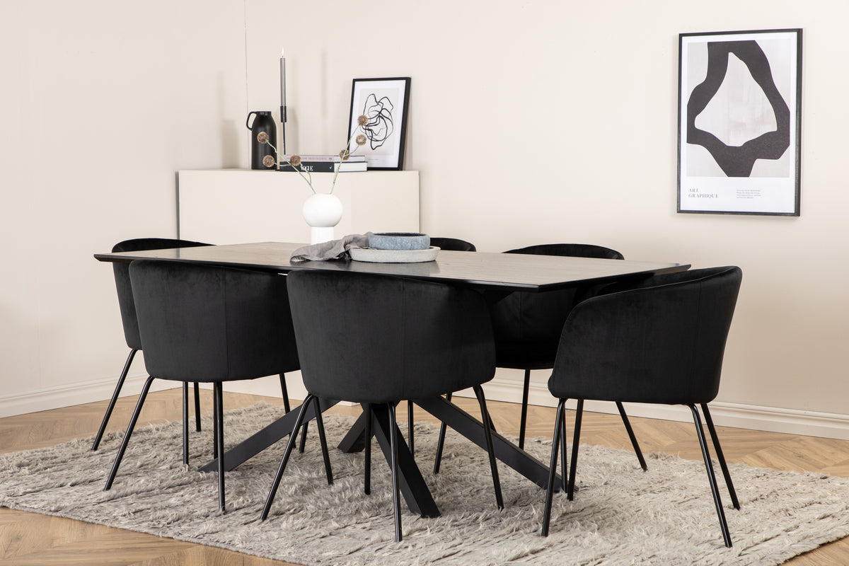 Venture Design Berit & Piazza Matstolar Svart + Rektangulära Matbord 180 x 90 Svart