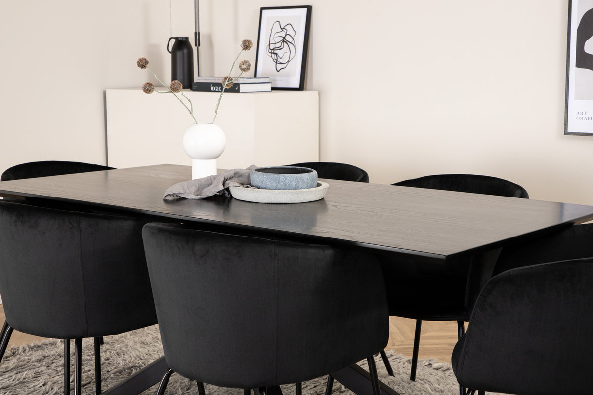 Venture Design Berit & Piazza Matstolar Svart + Rektangulära Matbord 180 x 90 Svart