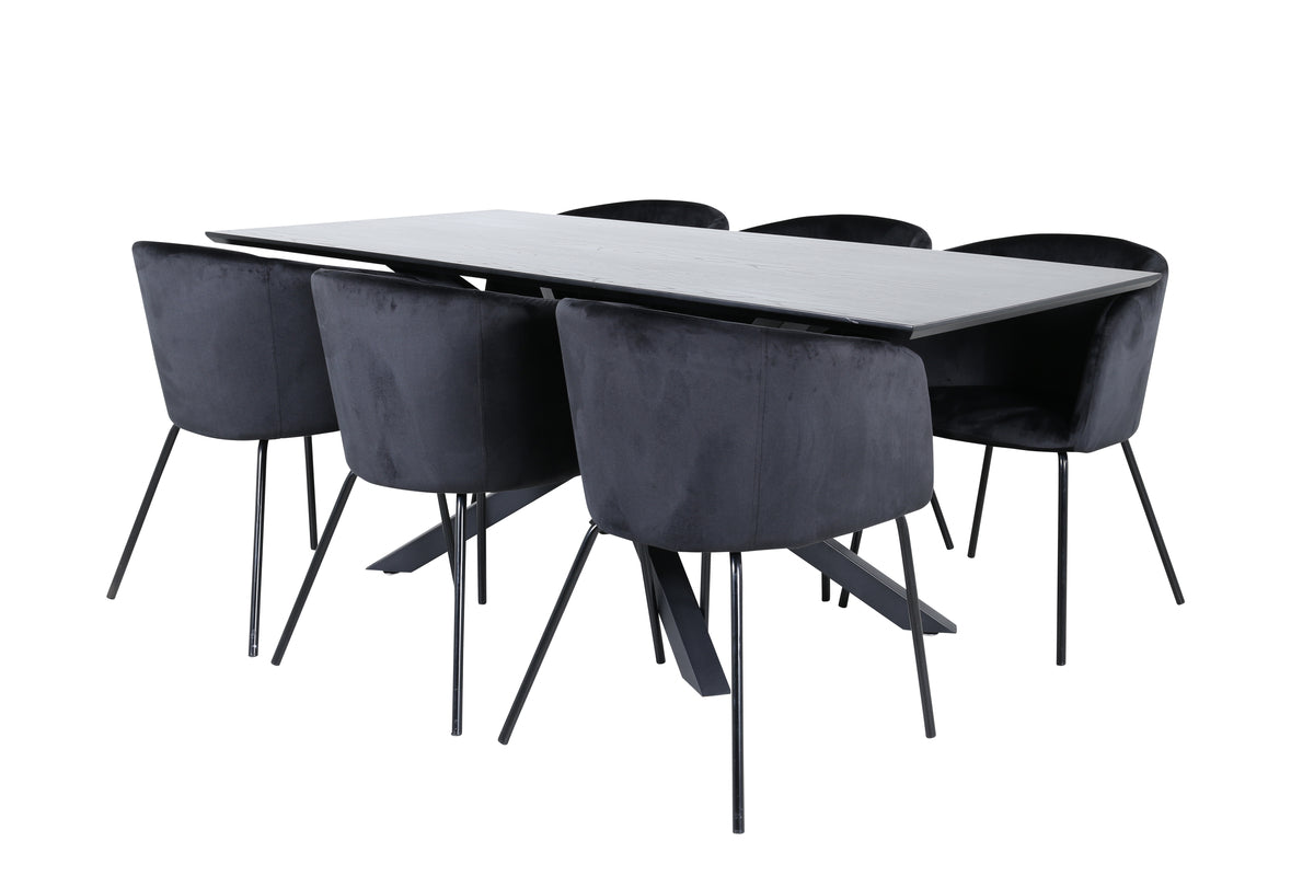 Venture Design Berit & Piazza Matstolar Svart + Rektangulära Matbord 180 x 90 Svart
