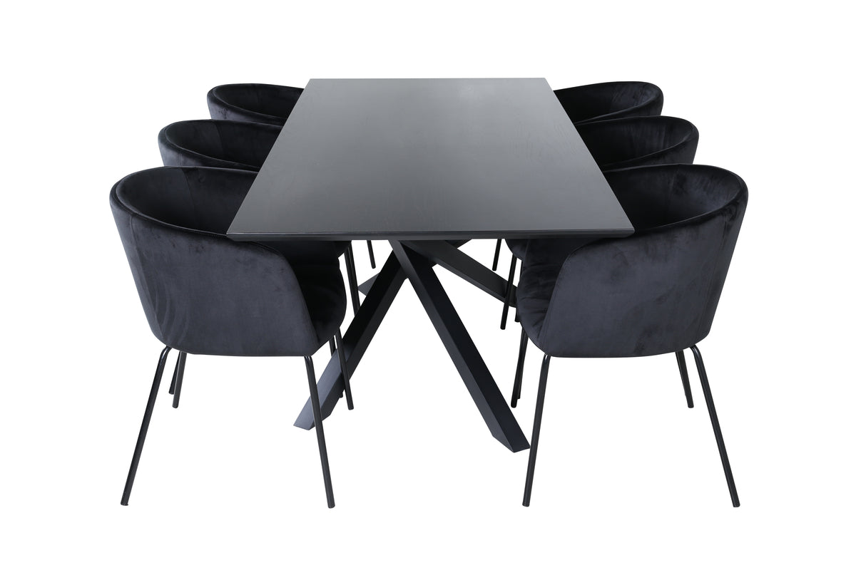 Venture Design Berit & Piazza Matstolar Svart + Rektangulära Matbord 180 x 90 Svart