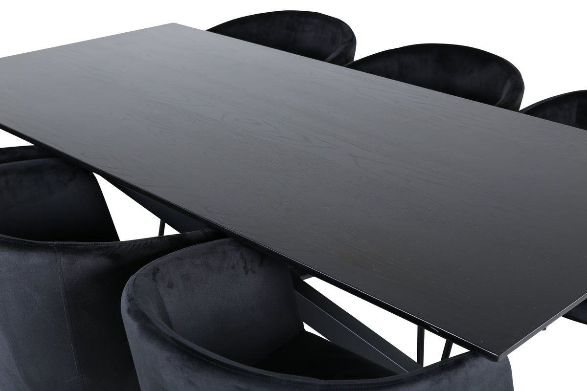 Venture Design Berit & Piazza Matstolar Svart + Rektangulära Matbord 180 x 90 Svart