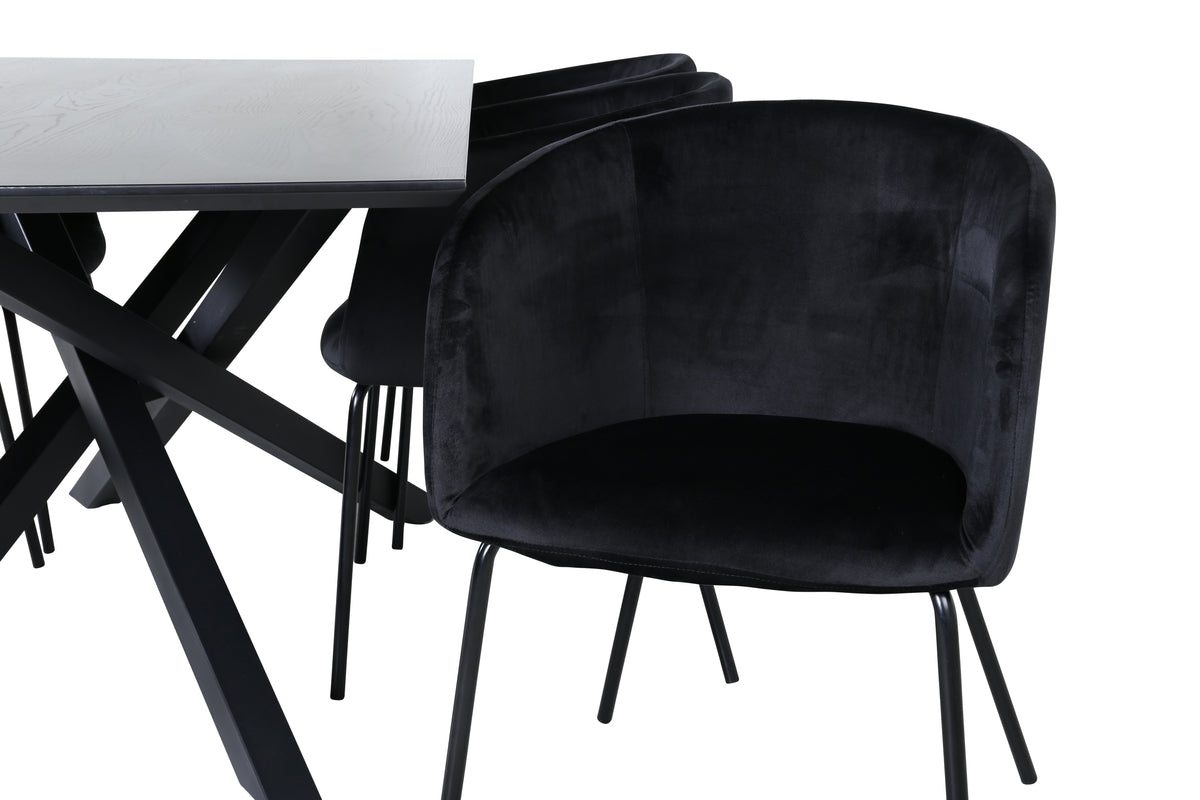 Venture Design Berit & Piazza Matstolar Svart + Rektangulära Matbord 180 x 90 Svart