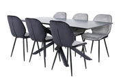 Venture Design Emma & Piazza Matstolar 2-pack Grå + Rektangulära Matbord 180 x 90 Svart
