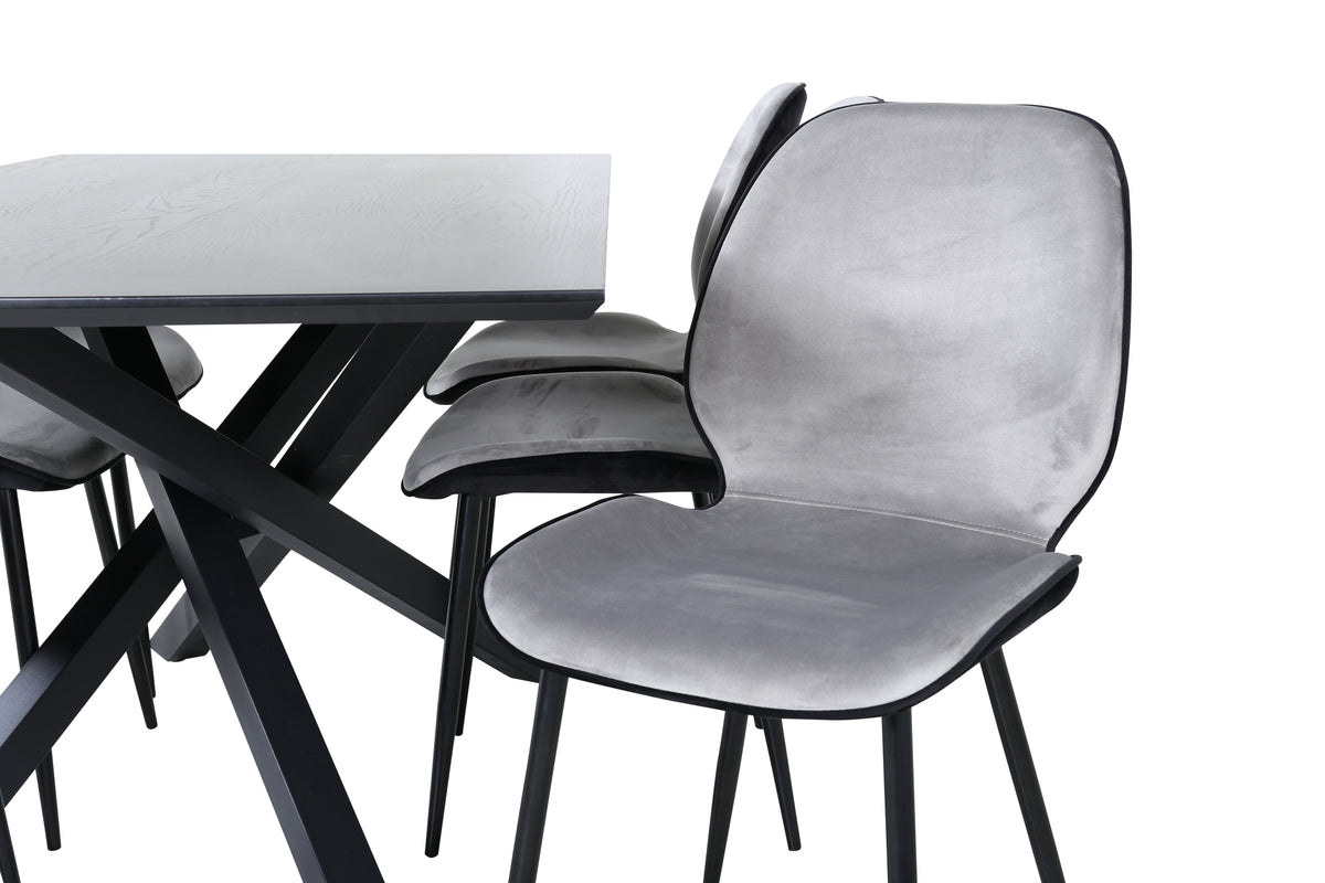 Venture Design Emma & Piazza Matstolar 2-pack Grå + Rektangulära Matbord 180 x 90 Svart