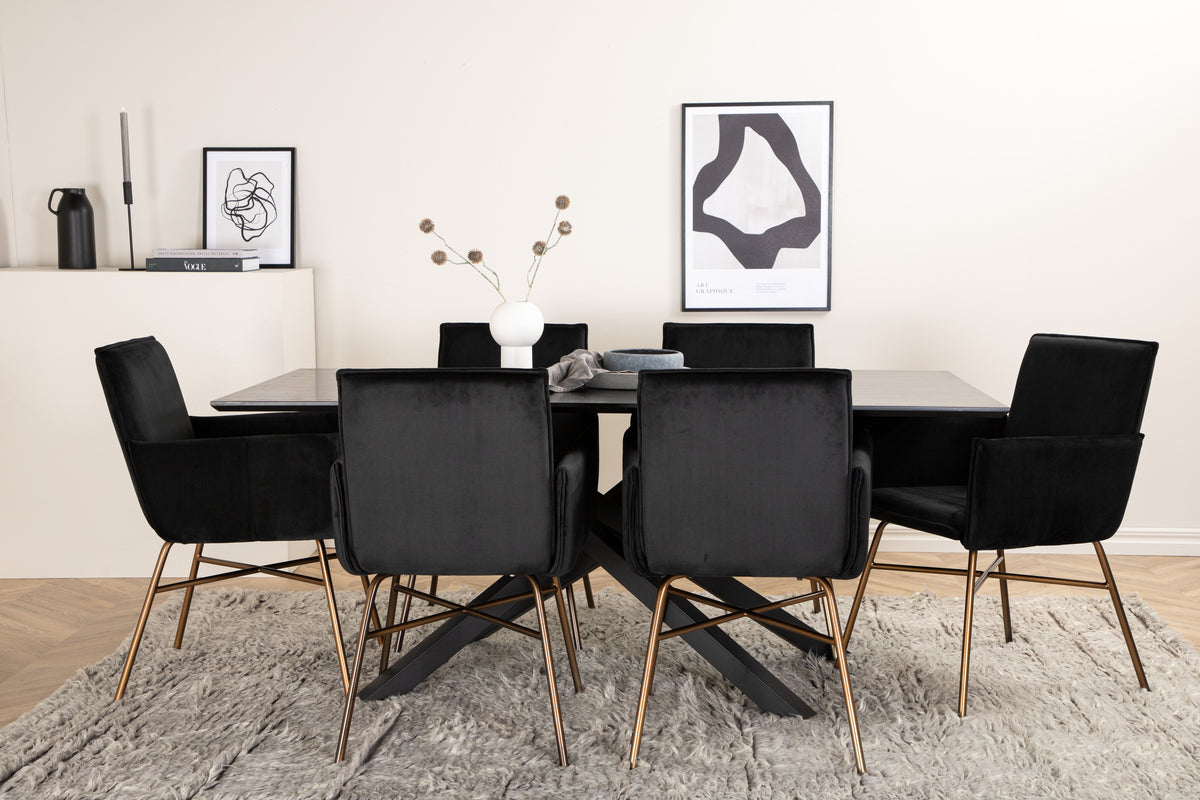 Venture Design Petra & Piazza Matstolar Svart + Rektangulära Matbord 180 x 90 Svart