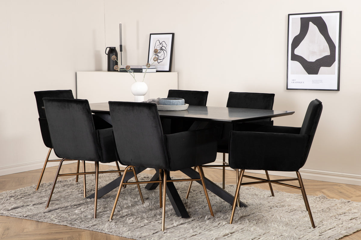 Venture Design Petra & Piazza Matstolar Svart + Rektangulära Matbord 180 x 90 Svart
