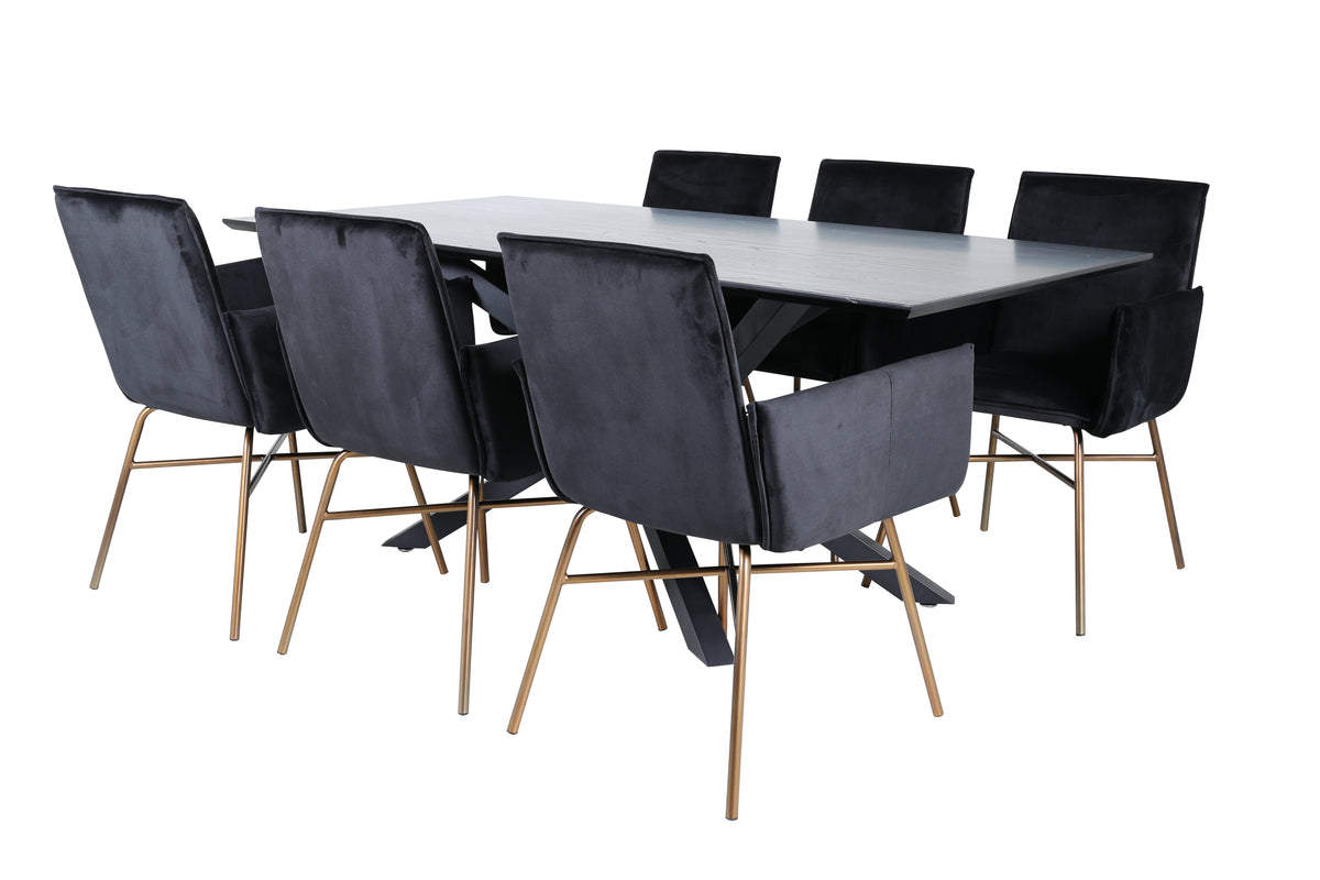 Venture Design Petra & Piazza Matstolar Svart + Rektangulära Matbord 180 x 90 Svart