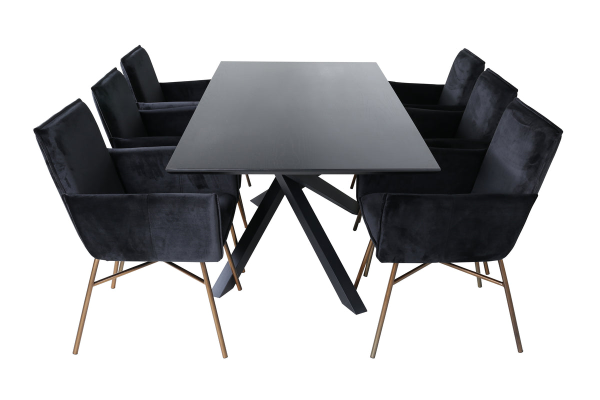 Venture Design Petra & Piazza Matstolar Svart + Rektangulära Matbord 180 x 90 Svart