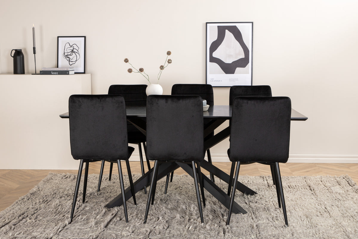 Venture Design Windu & Piazza Matstolar 2-pack Svart + Rektangulära Matbord 180 x 90 Svart