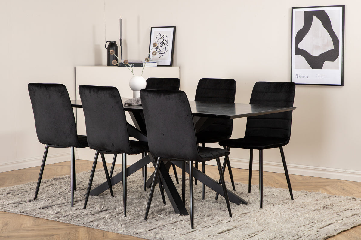 Venture Design Windu & Piazza Matstolar 2-pack Svart + Rektangulära Matbord 180 x 90 Svart