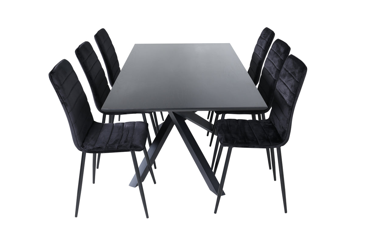 Venture Design Windu & Piazza Matstolar 2-pack Svart + Rektangulära Matbord 180 x 90 Svart