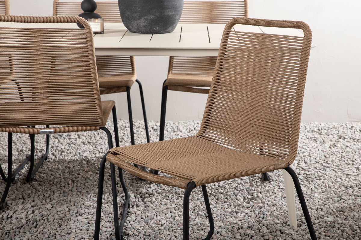 Venture Design Lina & Lindos Rektangulära Matbord 200 x 90 Beige + Matstolar 2-pack Brun