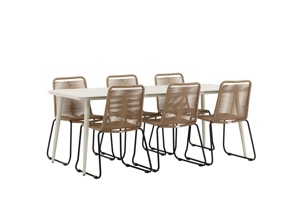 Venture Design Lina & Lindos Rektangulära Matbord 200 x 90 Beige + Matstolar 2-pack Brun