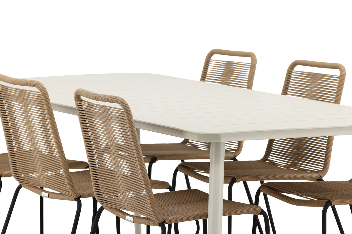 Venture Design Lina & Lindos Rektangulära Matbord 200 x 90 Beige + Matstolar 2-pack Brun