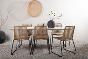 Venture Design Lina & Lindos Rektangulära Matbord 200 x 90 Beige + Matstolar 2-pack Brun