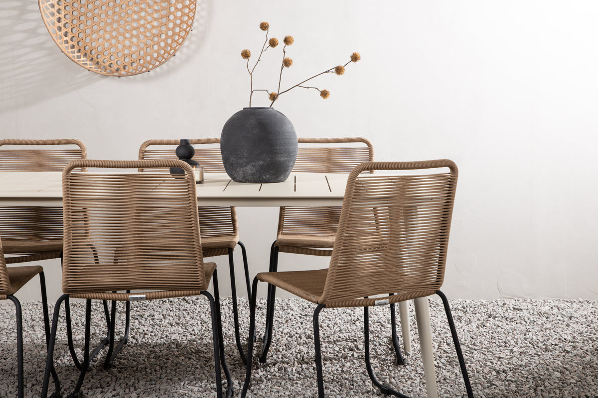 Venture Design Lina & Lindos Rektangulära Matbord 200 x 90 Beige + Matstolar 2-pack Brun
