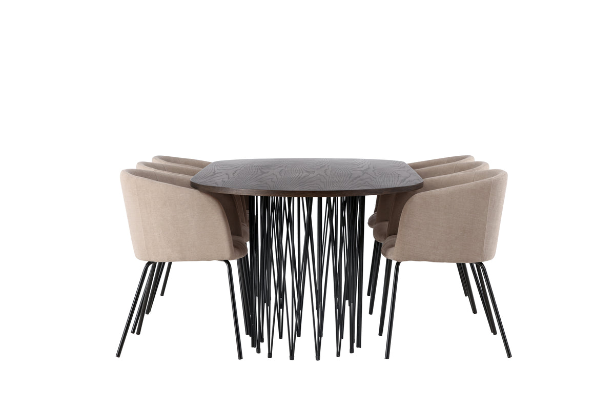 Venture Design Berit & Stone Matstolar Beige + Ovala Matbord 220 x 100 Mocka