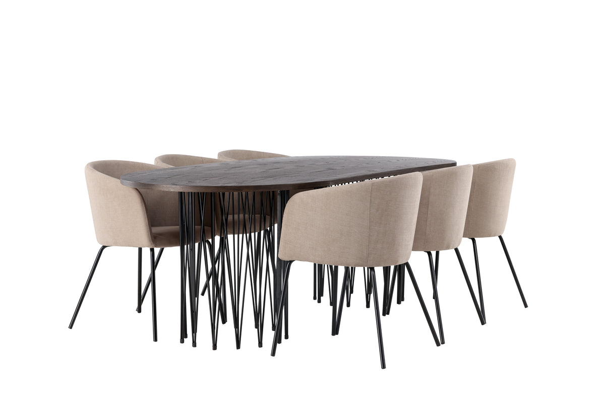 Venture Design Berit & Stone Matstolar Beige + Ovala Matbord 220 x 100 Mocka