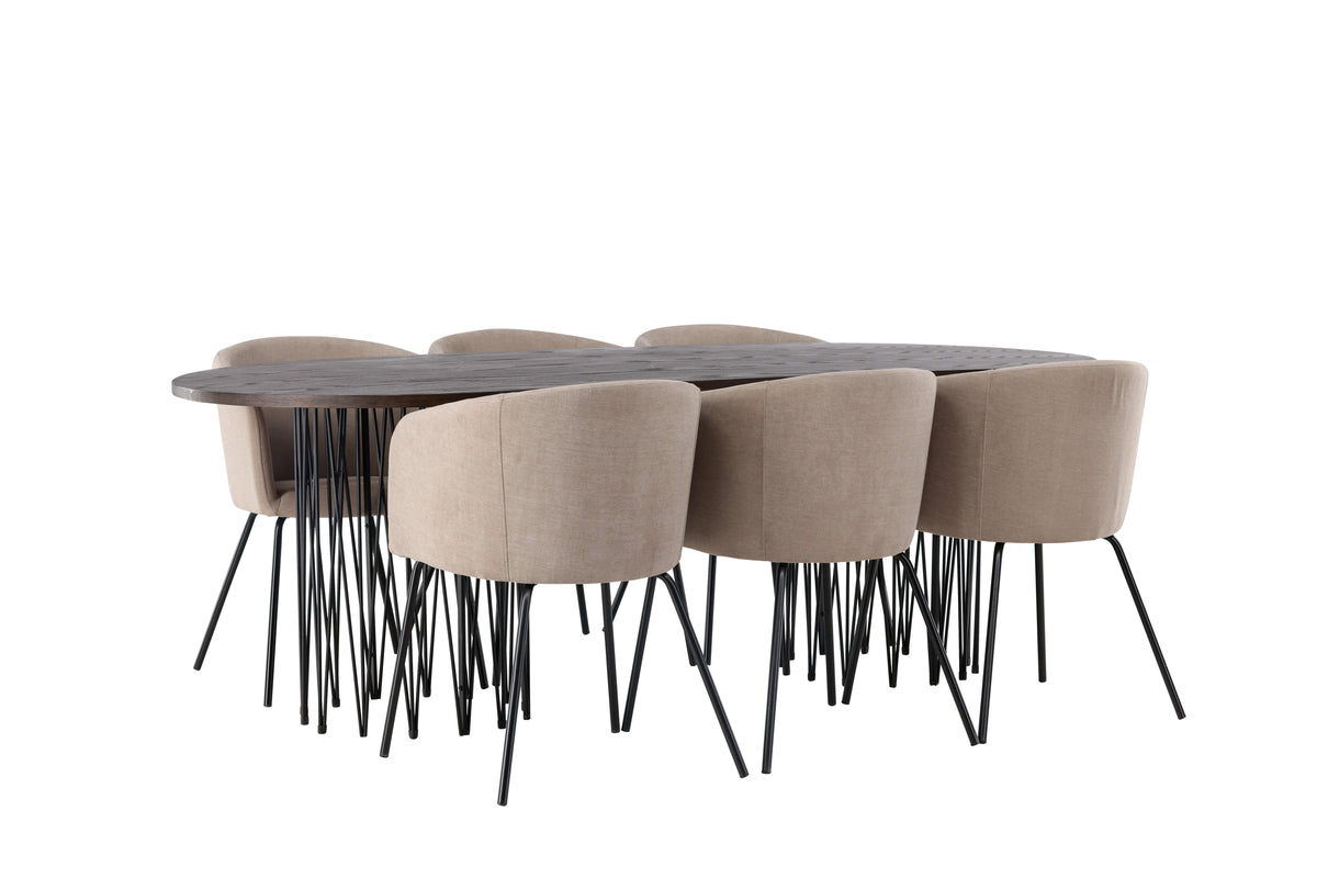 Venture Design Berit & Stone Matstolar Beige + Ovala Matbord 220 x 100 Mocka