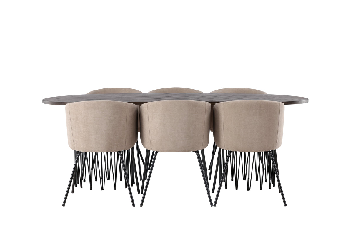 Venture Design Berit & Stone Matstolar Beige + Ovala Matbord 220 x 100 Mocka
