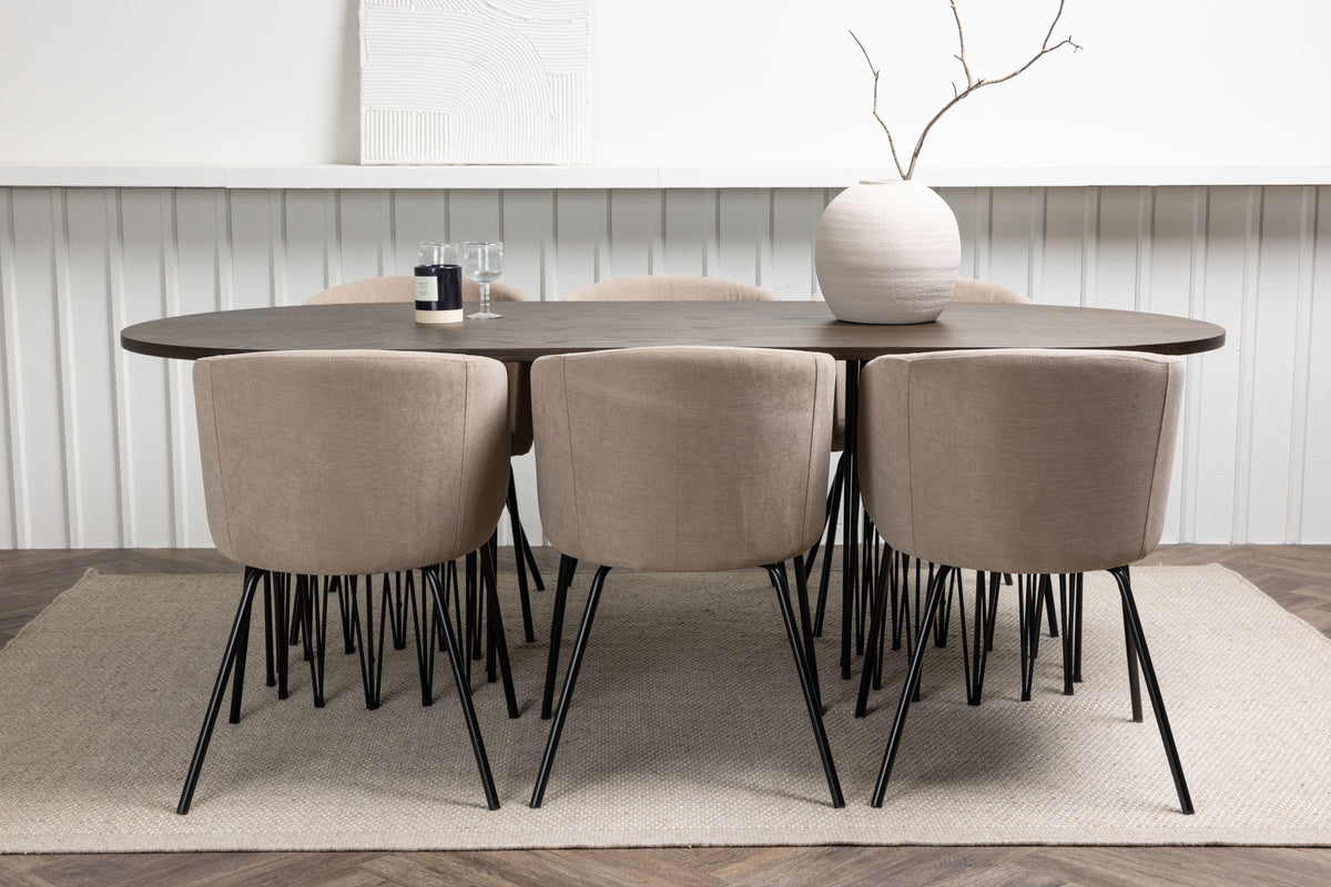 Venture Design Berit & Stone Matstolar Beige + Ovala Matbord 220 x 100 Mocka