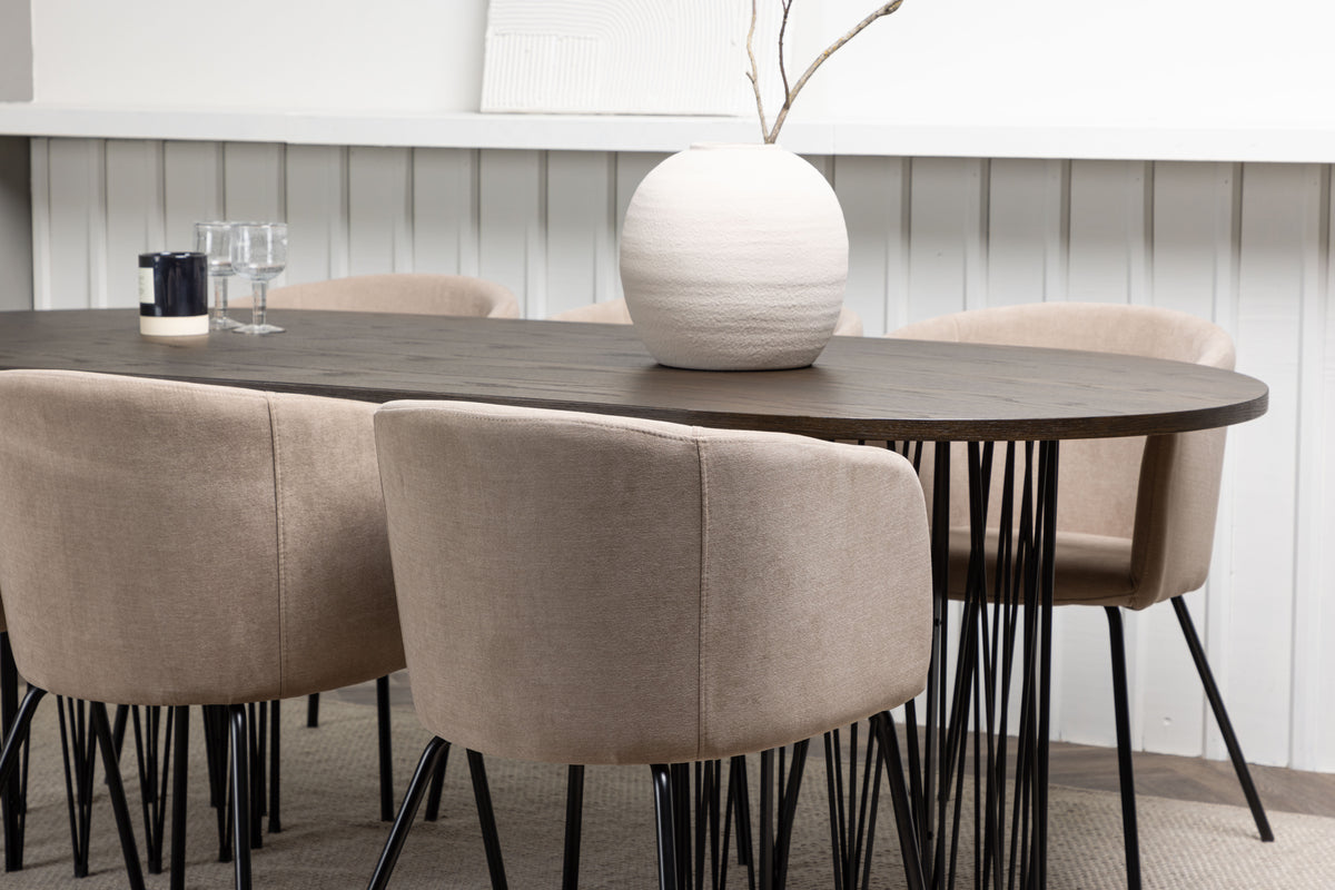 Venture Design Berit & Stone Matstolar Beige + Ovala Matbord 220 x 100 Mocka
