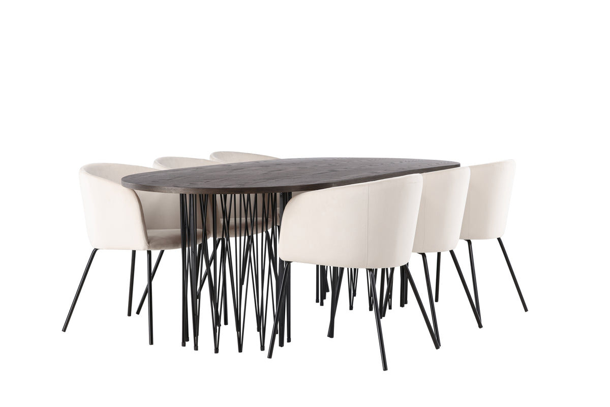 Venture Design Berit & Stone Matstolar Beige + Ovala Matbord 220 x 100 Mocka