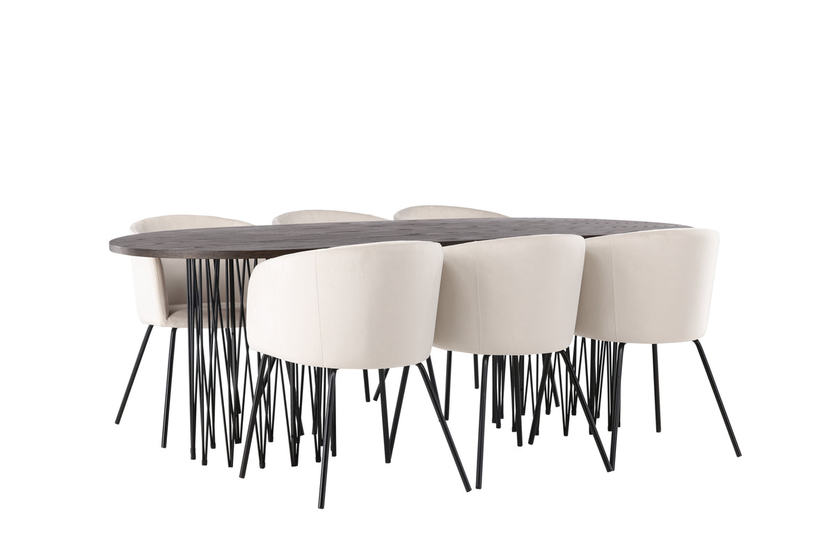 Venture Design Berit & Stone Matstolar Beige + Ovala Matbord 220 x 100 Mocka
